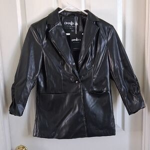 Women's Black Faux Leather Blazer